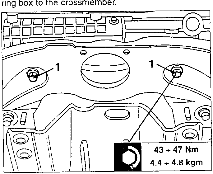 Power steering box screws with torque specification 43 ÷ 47 Nm (4.4 ÷ 4.8 kgm)