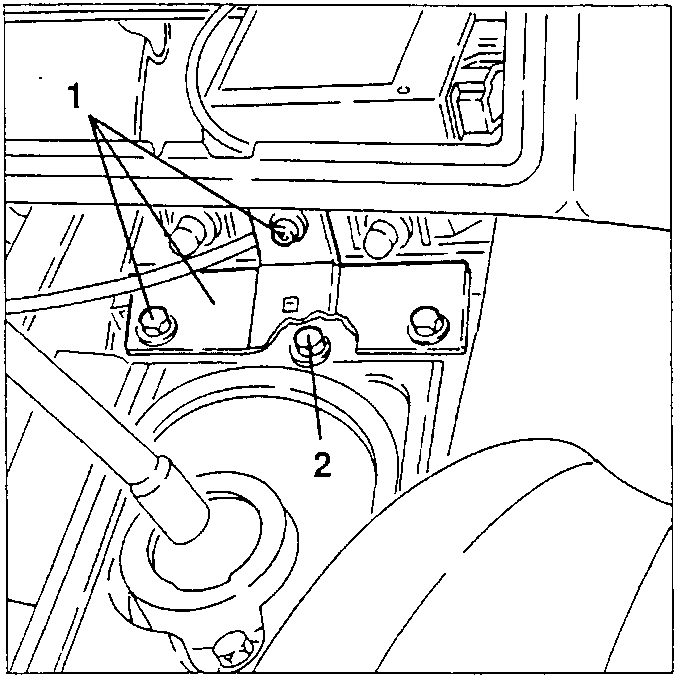 Gearshift control rod removal diagram showing screws 1 and 2