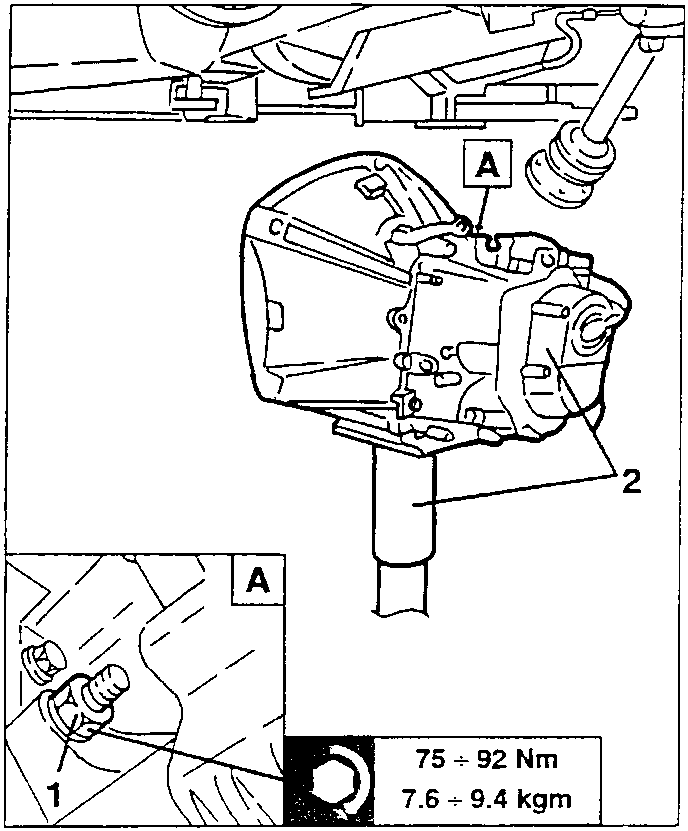 Gearbox-differential unit being removed with hydraulic jack