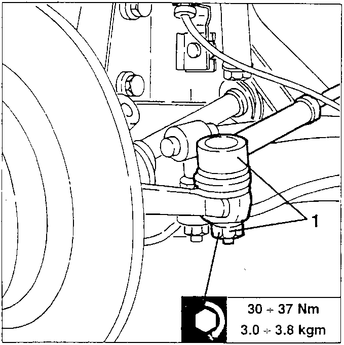 Track rod disconnected from wheel upright with torque specification shown