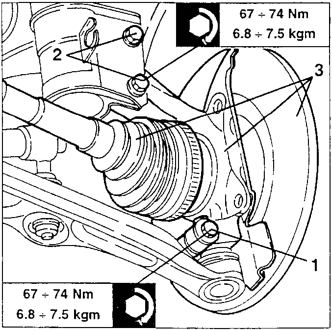 Axle shaft being withdrawn with torque specification shown