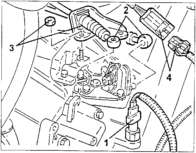 Diagram showing reverse gear switch, gearshift selection and engagement cables, and speedometer sensor connections.