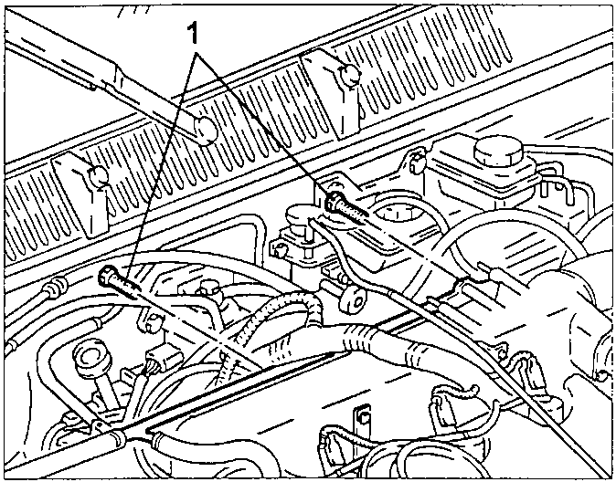 Engine bay showing coolant fluid return pipe