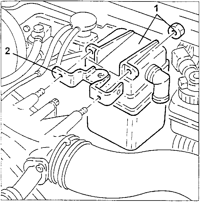 Engine bay showing oil vapour separator and bracket