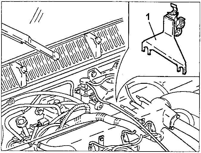 Engine bay showing starter motor and pipe support bracket