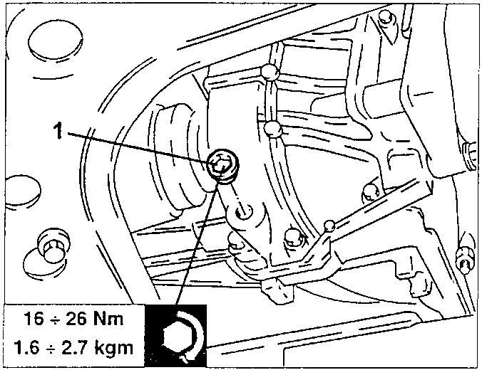 Power steering box heat shield removal with torque specification 16 ÷ 26 Nm (1.6 ÷ 2.7 kgm)