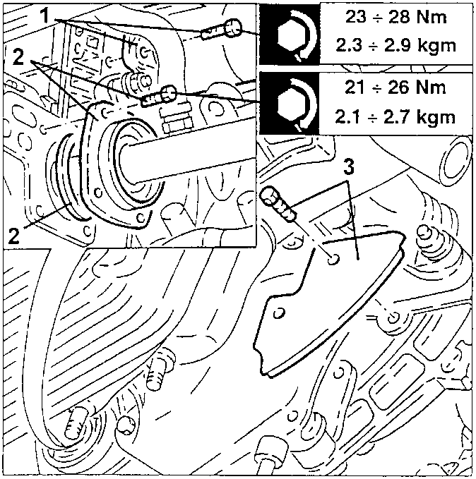 Starter motor, differential flange, and flywheel guard with torque values