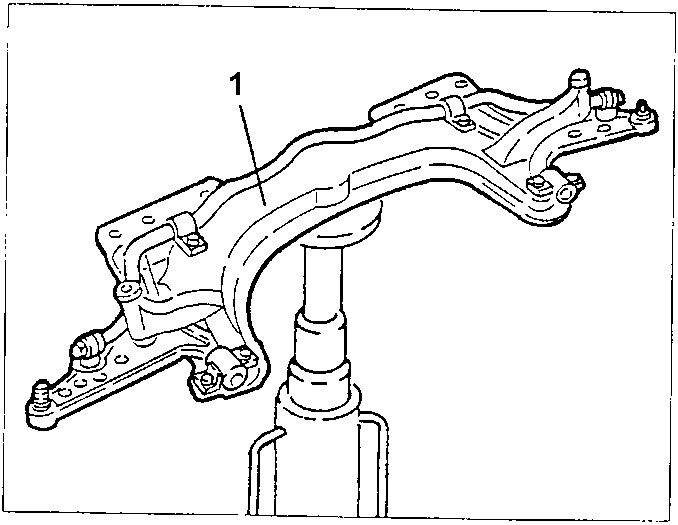 Front suspension cross rail being removed from a jack