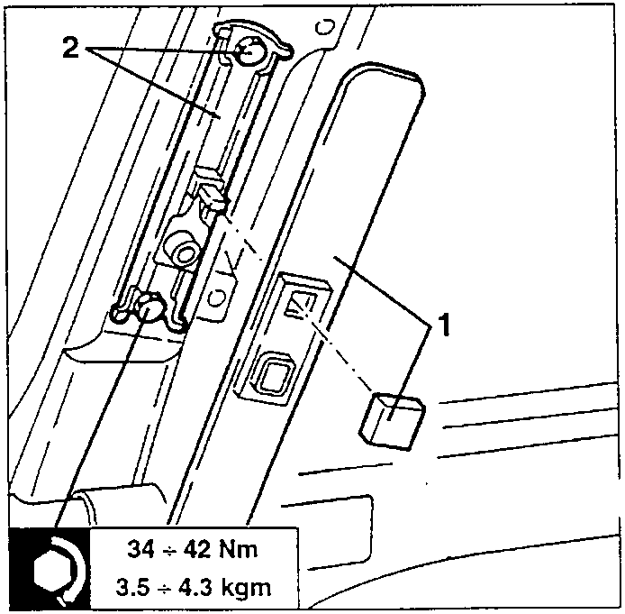 Front seat belt height adjustment device with components 1 and 2 shown
