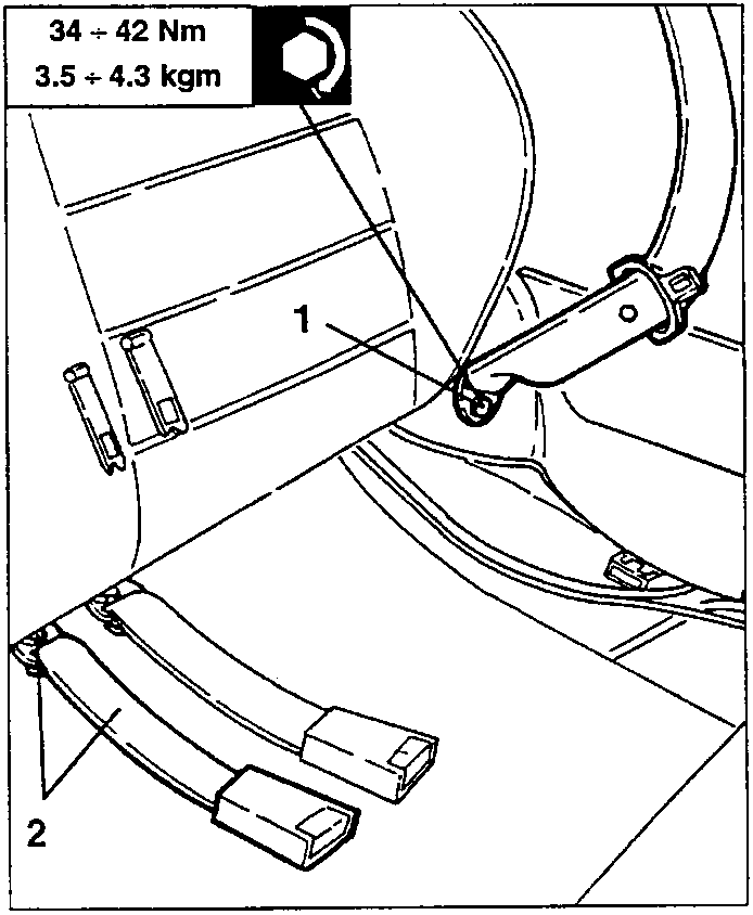 Diagram showing a seat belt stalk being removed from a rear seat cushion.