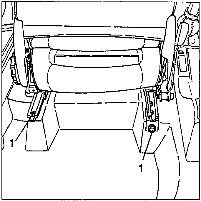Front seat with rear screws loosened for removal