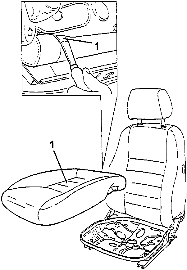 Diagram showing removal of seat cushion cover and cushion assembly