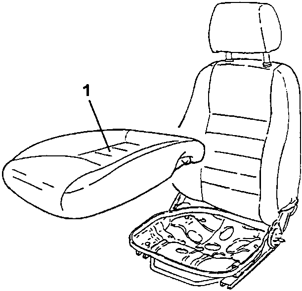 Diagram showing a car seat with the cushion removed, revealing the base and internal components.