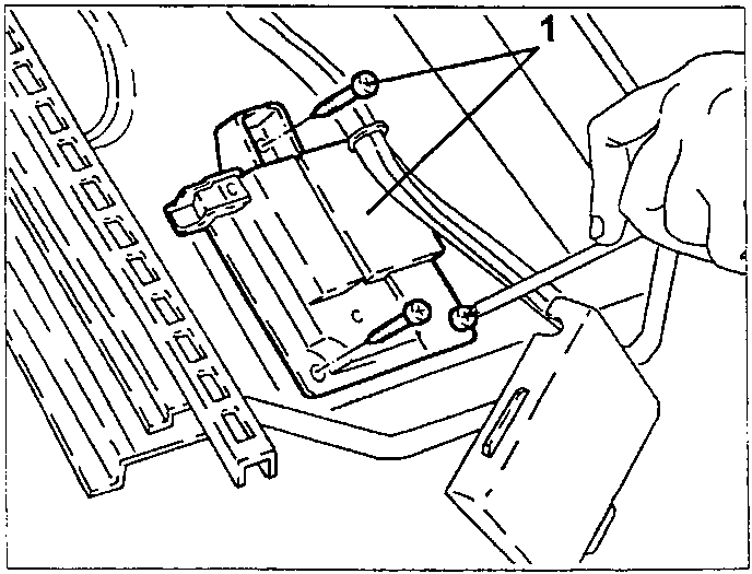 Diagram showing a hand removing a connector box from the base of a car seat.