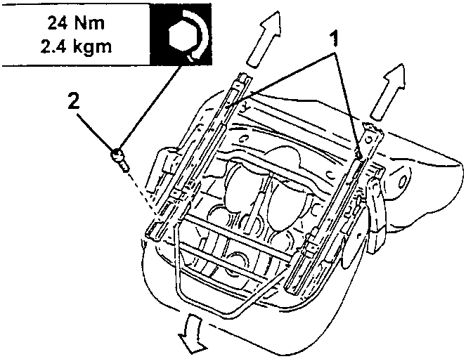 Diagram showing retraction of guides with arrows and torque specification