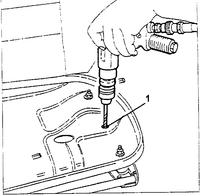 Diagram showing drill removing rivets from seat lifting device