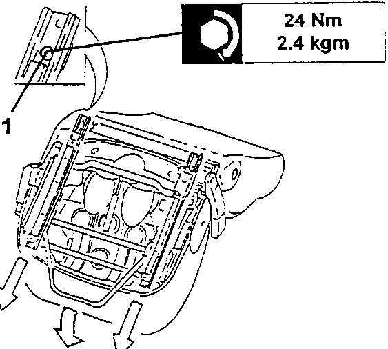 Diagram showing forward movement of guides with arrows and torque specification