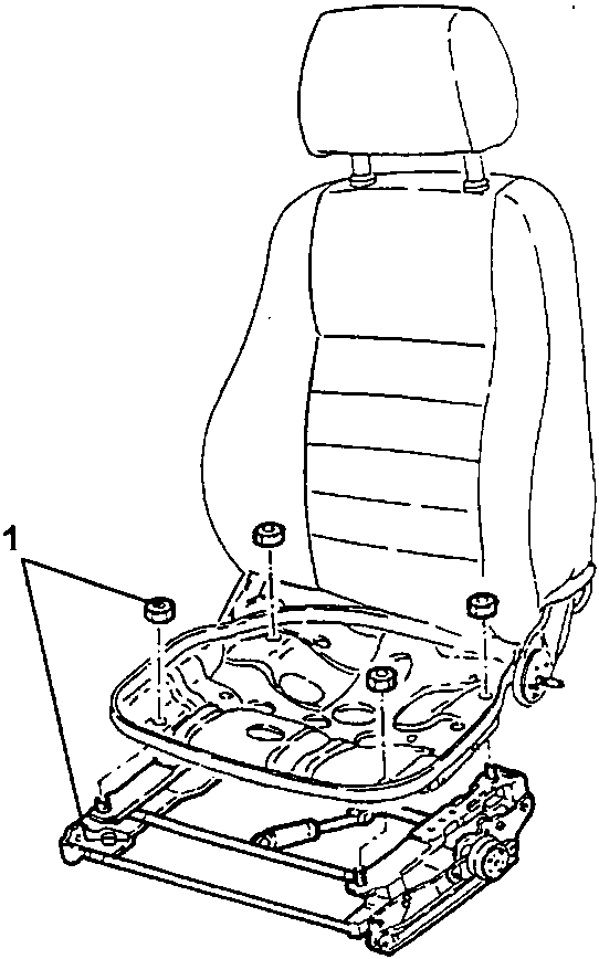 Diagram showing seat lifting device with four nuts and lever