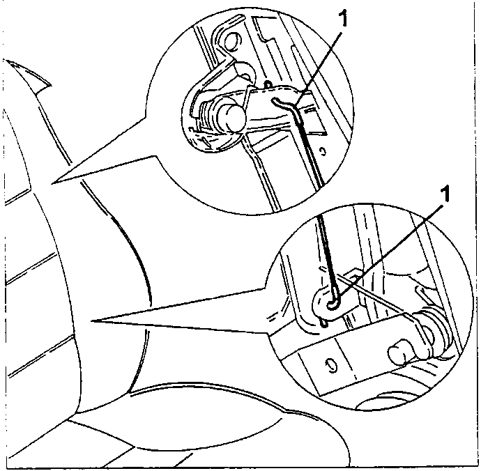 Diagram showing release points for backrest folding cable
