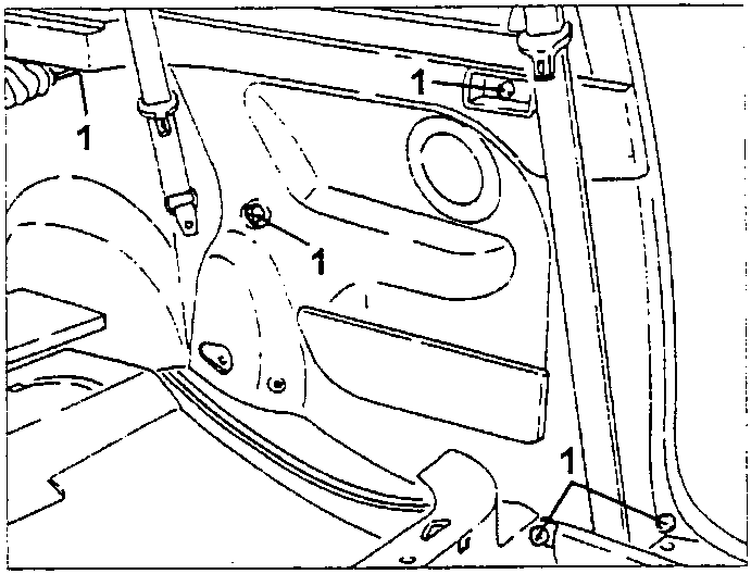 Diagram showing five bolts securing side panel to bodyshell