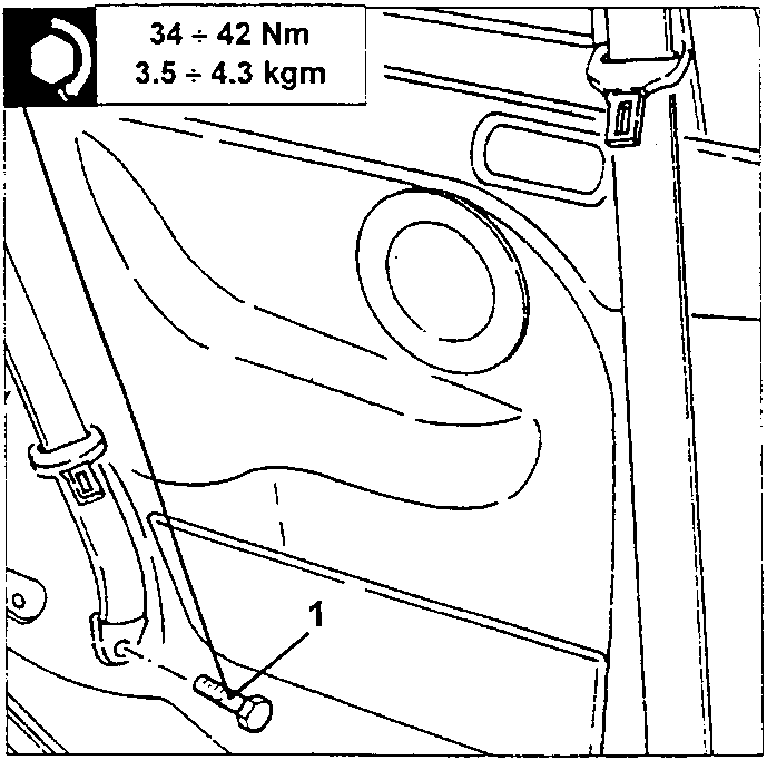 Diagram showing bolt for rear seat belt lower mounting