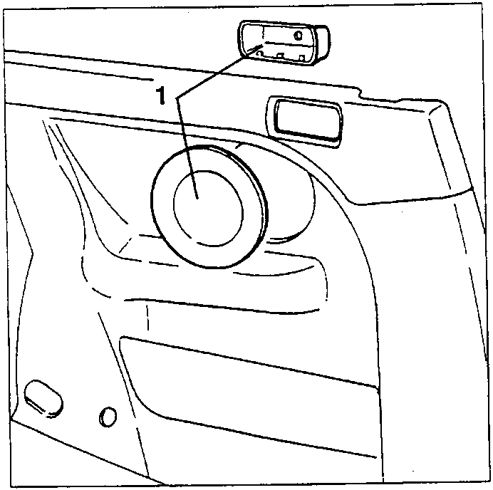 Diagram showing removal of ashtray support and speaker grille with callout 1 pointing to the component.