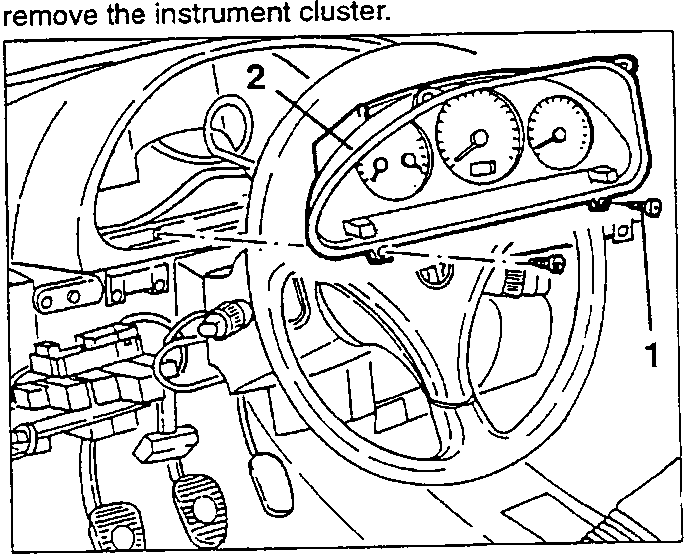 Diagram showing the instrument cluster with arrows indicating where to disconnect electrical connections.