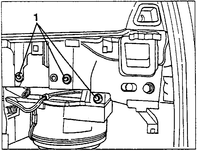 Diagram showing screws on passenger side securing dashboard