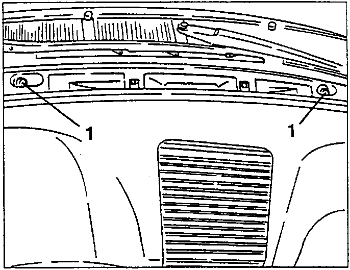 Diagram showing two screws securing upper part of dashboard