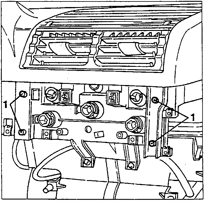 Diagram showing four central screws securing heating-ventilation controls