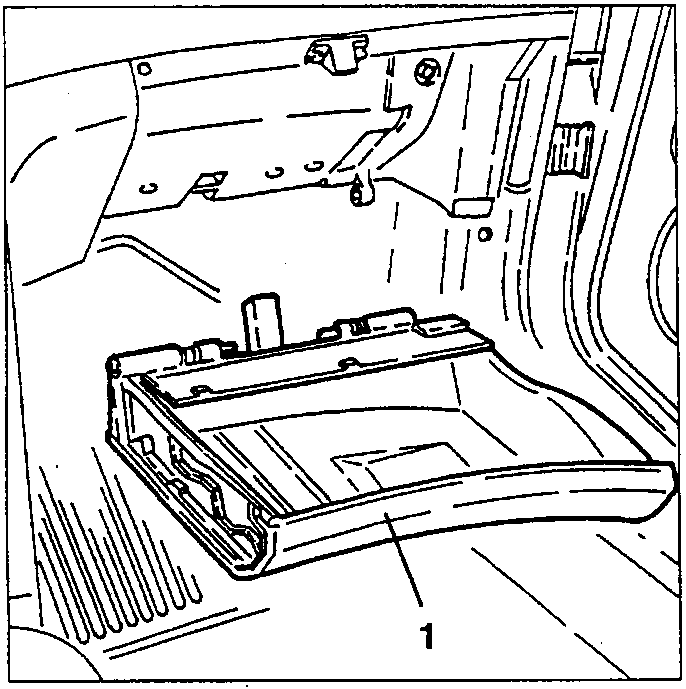 Glove compartment removal diagram showing the interior of the glove box area with a labeled part 1
