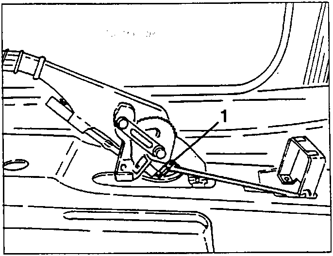 Handbrake switch disconnection diagram showing the handbrake mechanism with labeled part 1