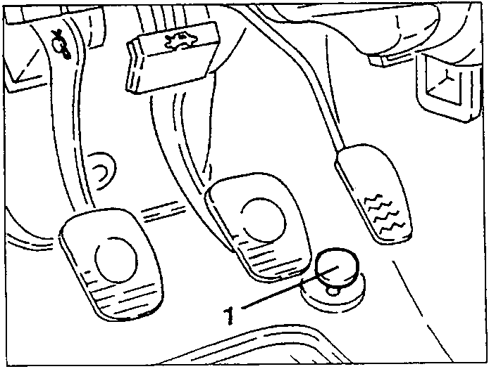 Accelerator pedal stop limit removal diagram showing the pedal assembly with labeled part 1