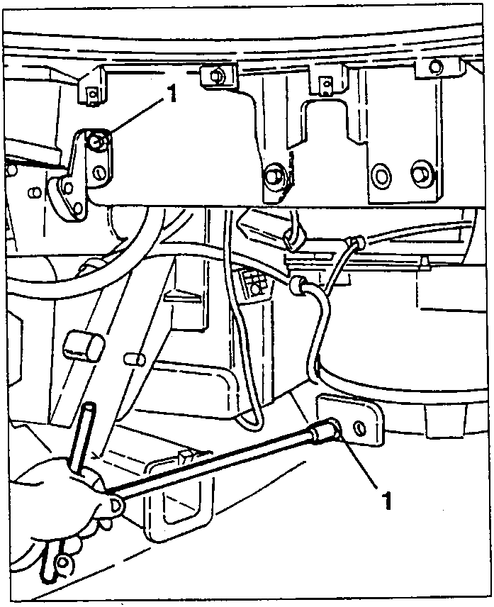 Diagram showing loosening screws on the right side of the heating-ventilation group