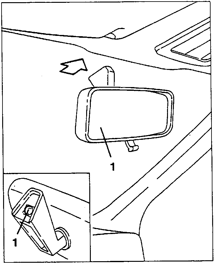 Rear-view mirror removal diagram showing mirror and locking ball