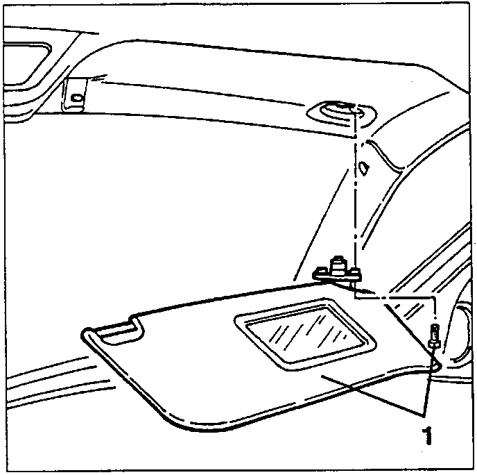 Sun visor removal diagram showing screws and visor support