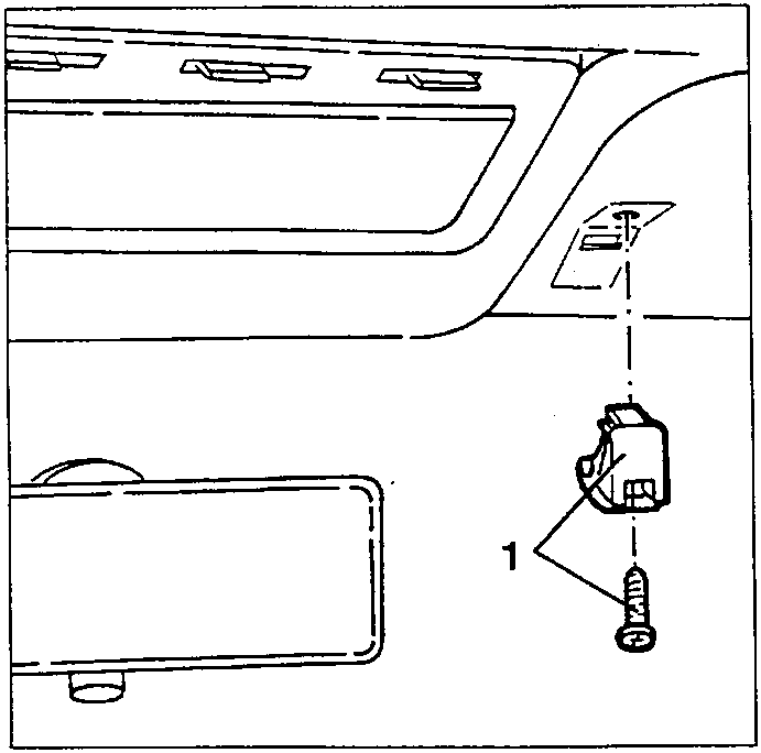 Sun visor support removal diagram showing cover and screw