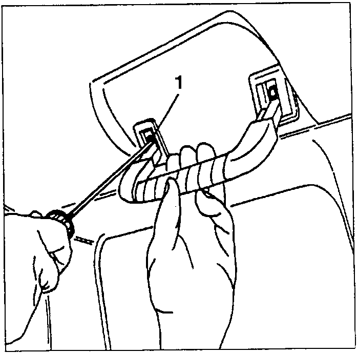 Passenger grab handle removal diagram showing hand lowering handle and loosening screws
