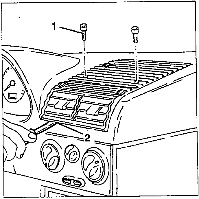 Air vent with two screws labeled 1 and 2
