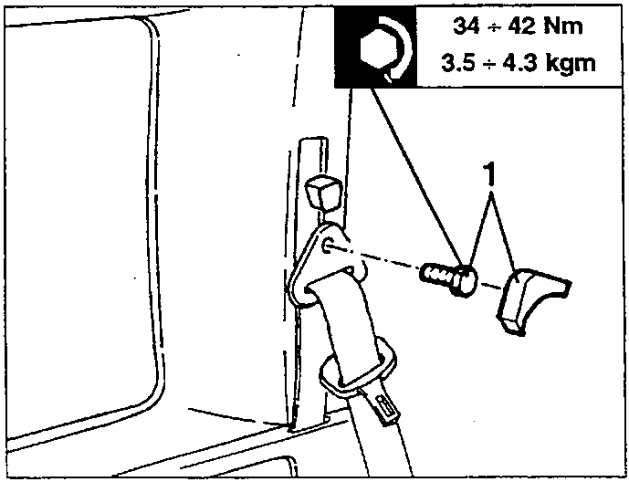 Illustrates door hinge bolt torque specification for vehicle repair