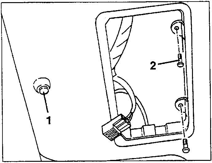 Diagram showing front part of roof panel with plastic nail (1) and screws (2)