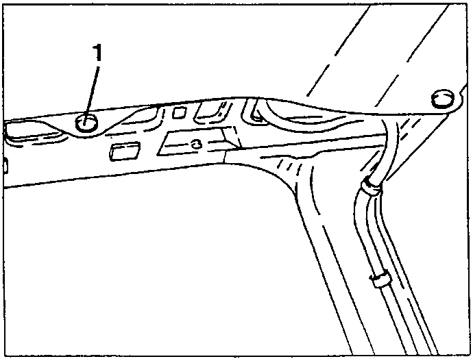 Diagram showing plastic nails (1) securing rear part of roof panel