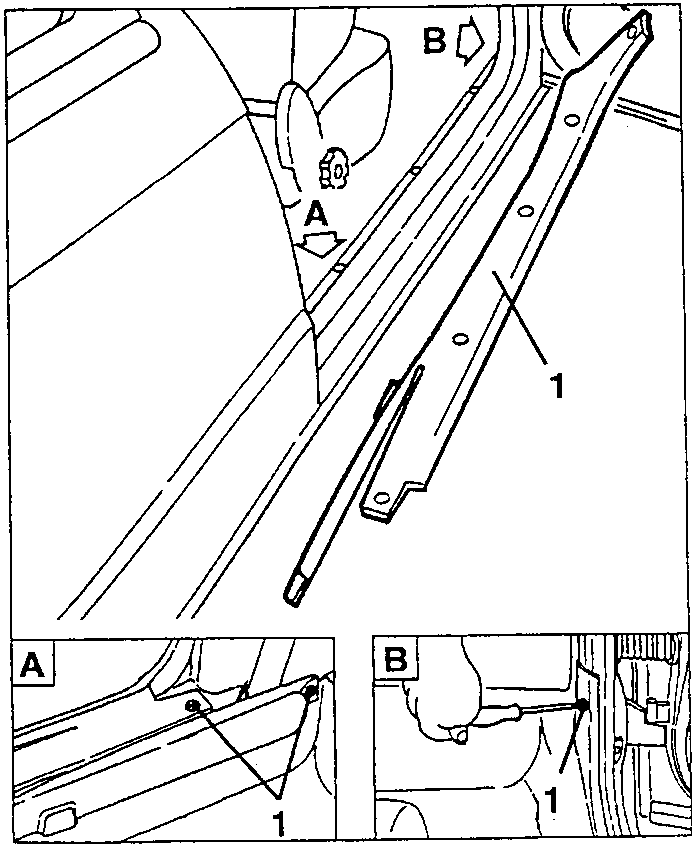 Diagram showing heel rest with screws marked A and B.