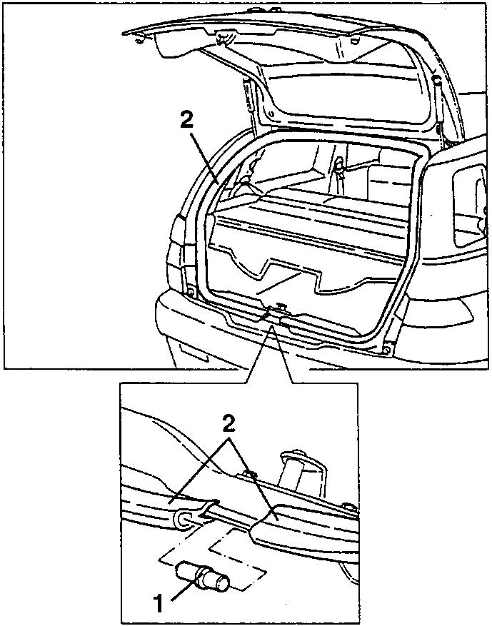 Luggage compartment seal removal: 1. Seal, 2. Join