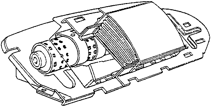 Diagram showing passenger side air bag module enclosed in a container fixed to a metal frame.
