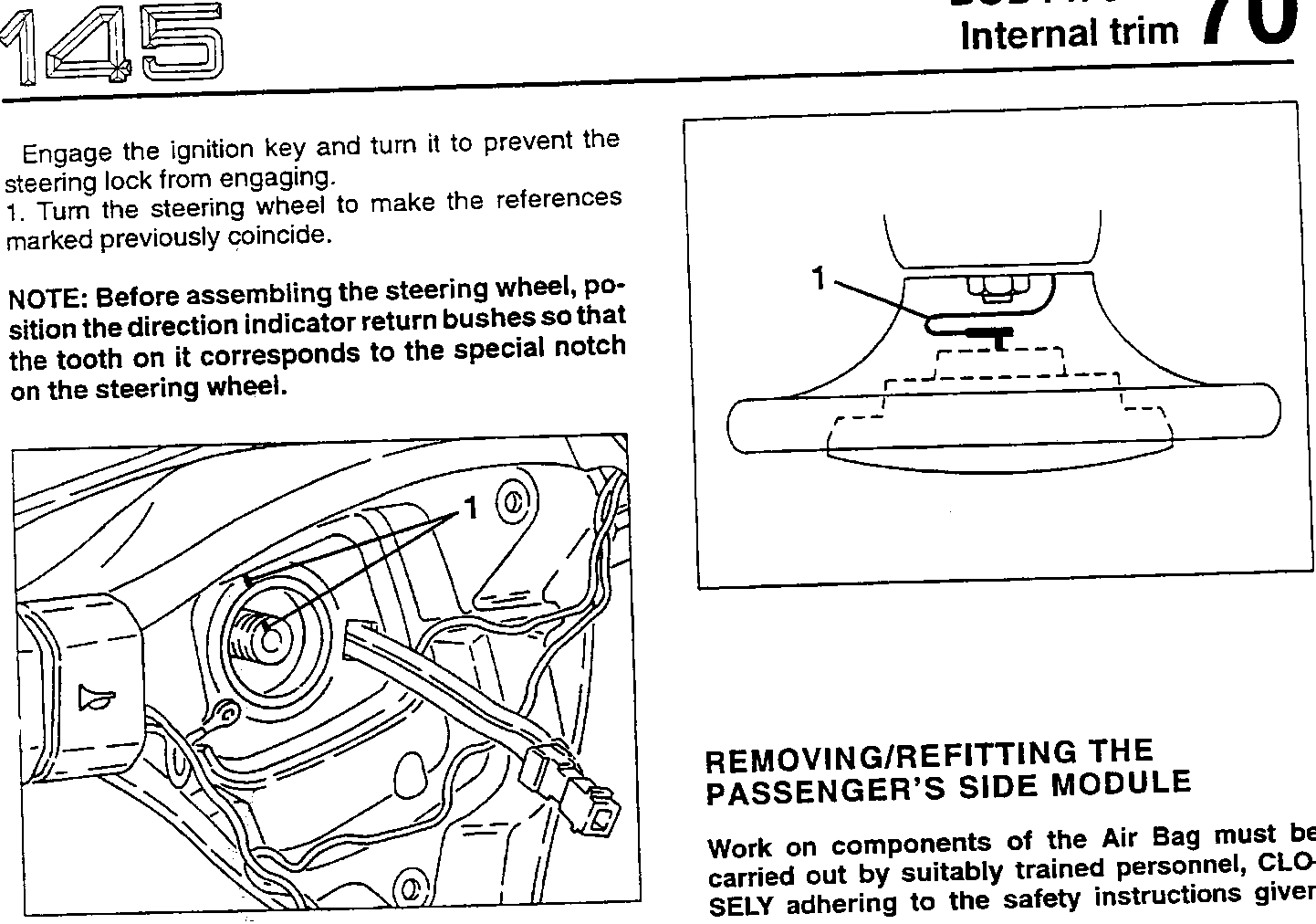 Steering wheel assembly diagram showing bolt and wiring connection