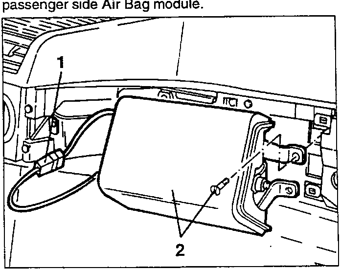 Illustration showing disconnection and removal of passenger side Air Bag module