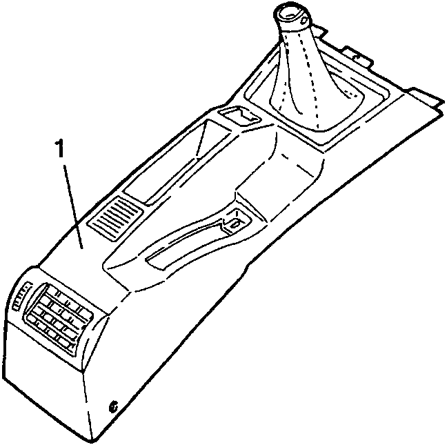 Centre console with a label '1' pointing to the gearshift lever