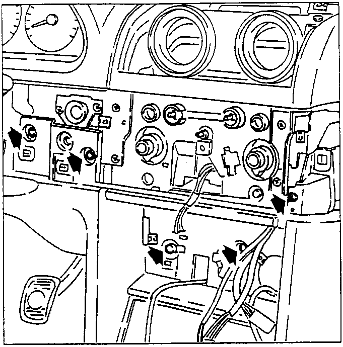 Dashboard control panel with various knobs and switches