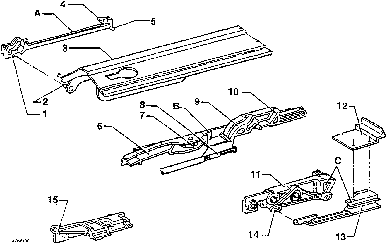 Diagram of internal trim components including runners, cams, and supports